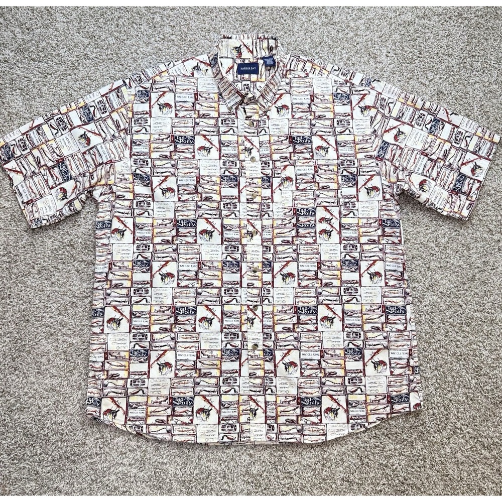 VTG Harbor Bay Mens 2XLT Fishing Lure Print Shirt 100 Cotton Big Tall Outdoors